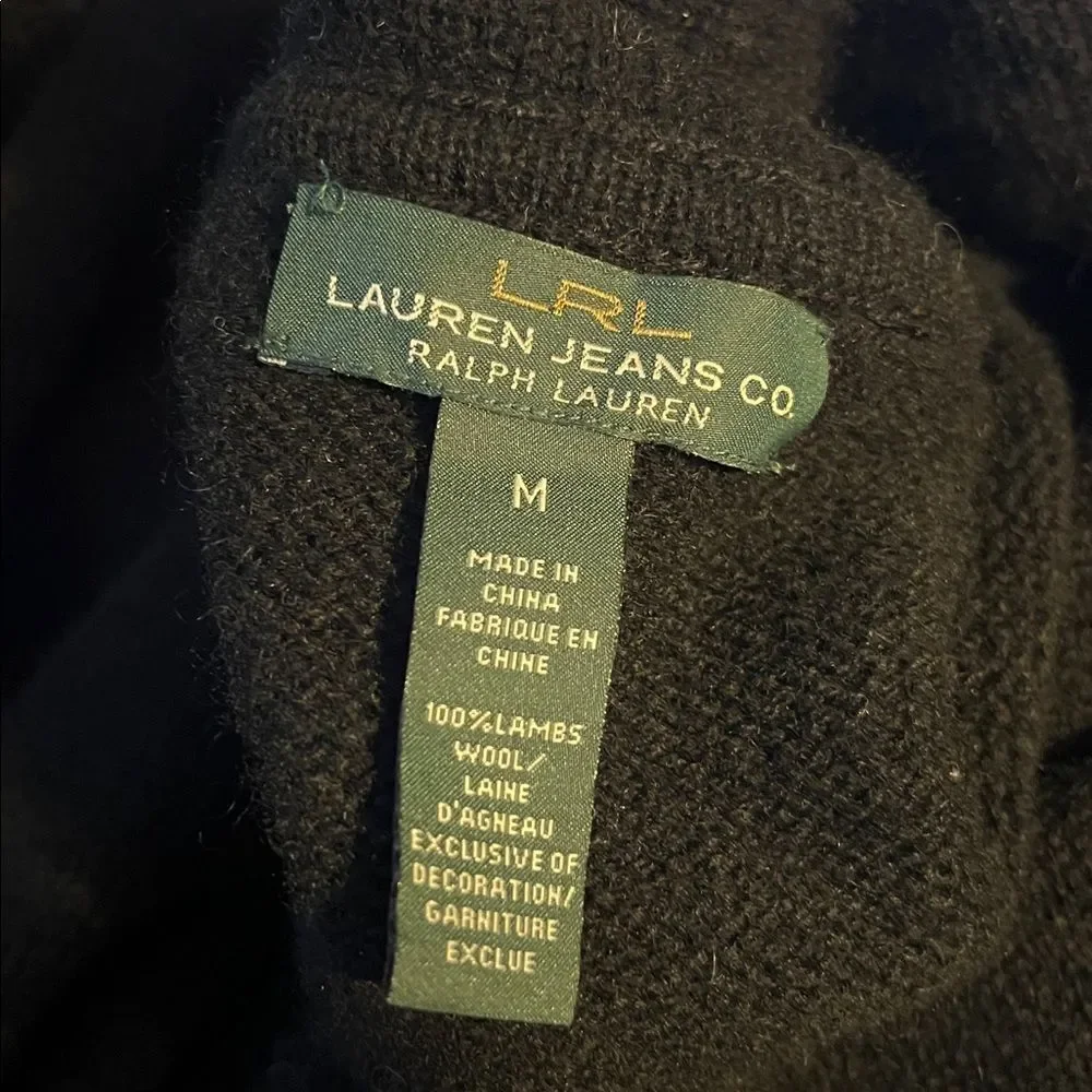 LRL Ralph Lauren 100% Lambswool black knee length sweater, arm embellishment